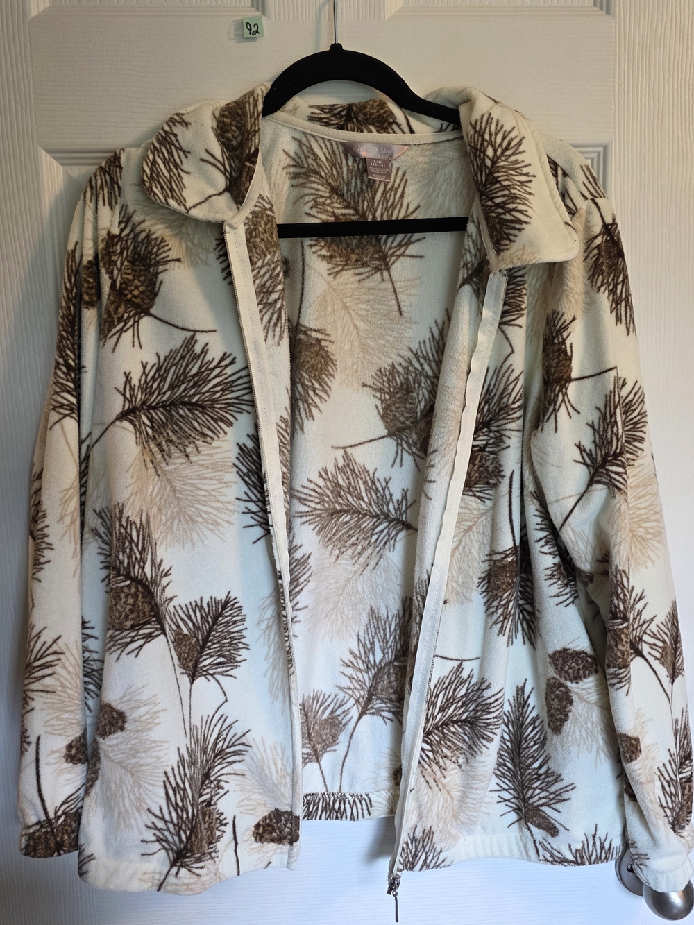 Women’s Cream and Brown Pine-Print Fleece Jacket